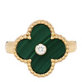 18K Yellow Gold Diamond Malachite Vintage Alhambra Ring 48 4.5