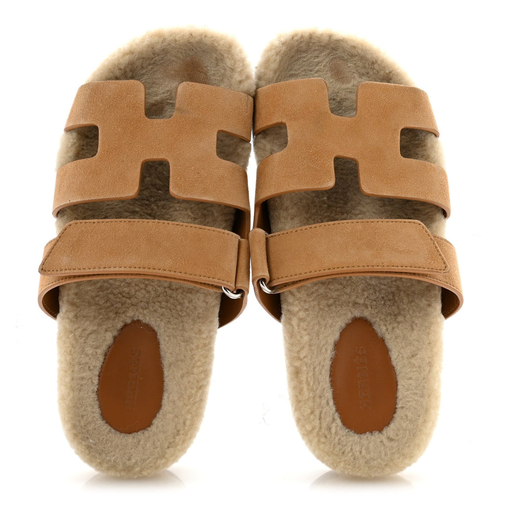 Suede Goatskin Woolskin Womens Chypre Sandals 37 Golden Beige