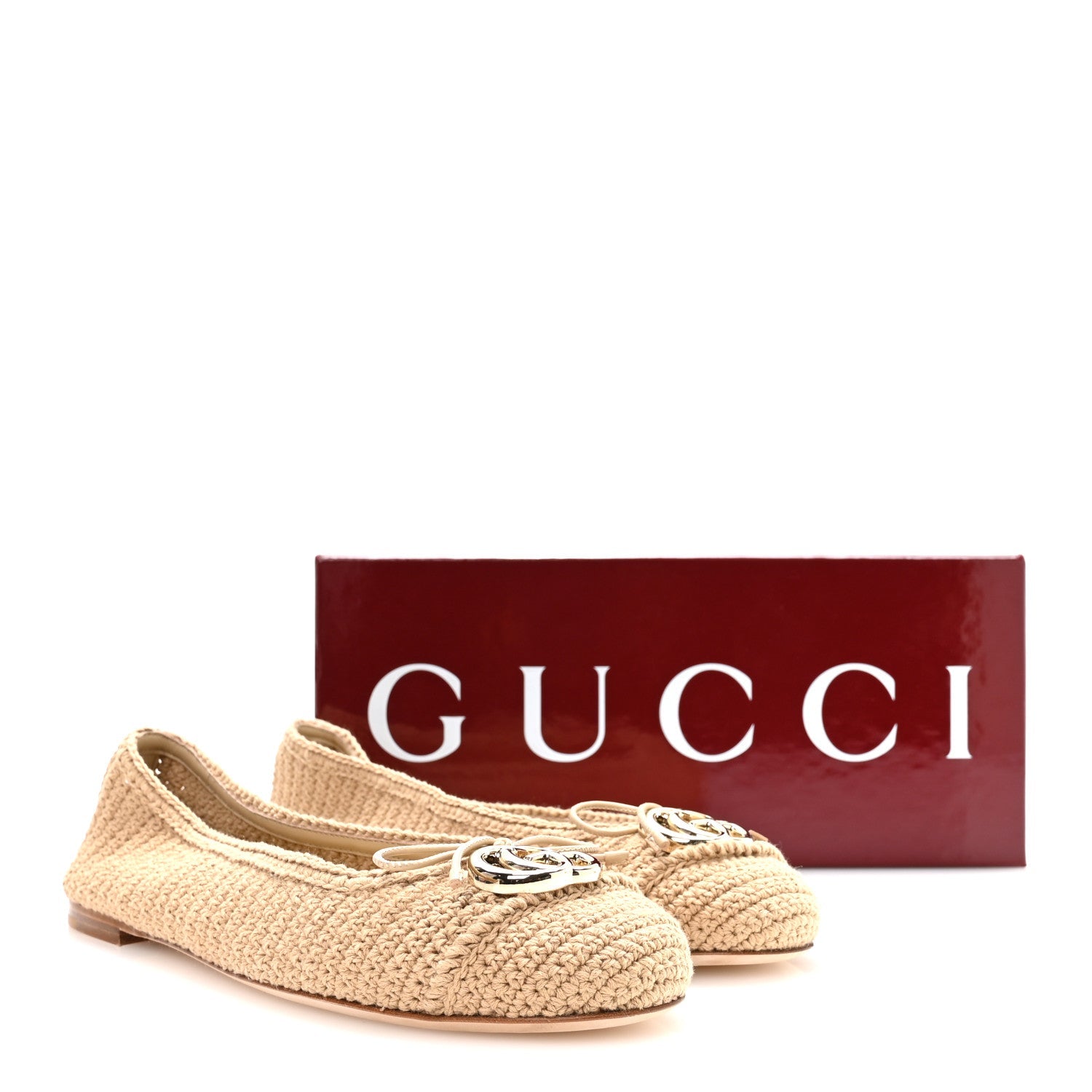 Cotton Crochet GG Ballet Flats 39.5 Ecru Sandstorm