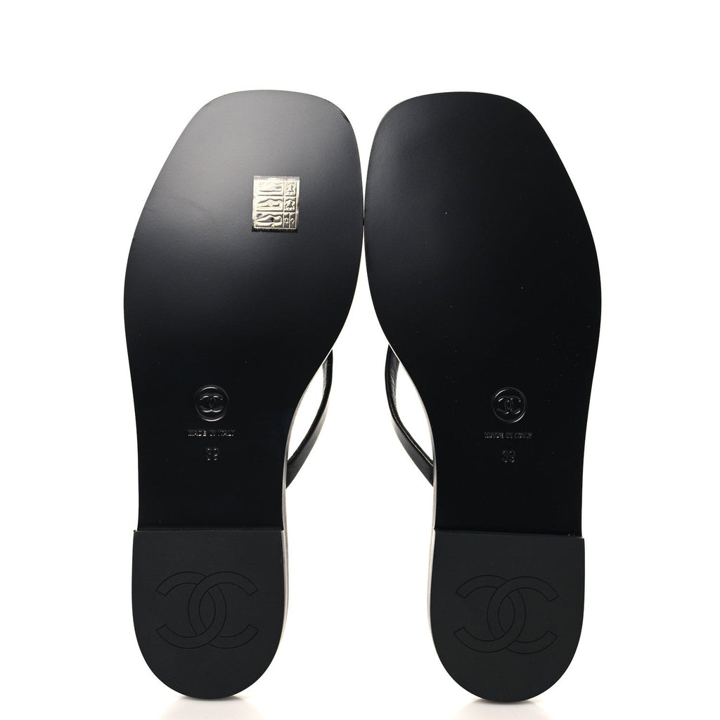 Goatskin CC Times Square Thong Sandals 39 Black