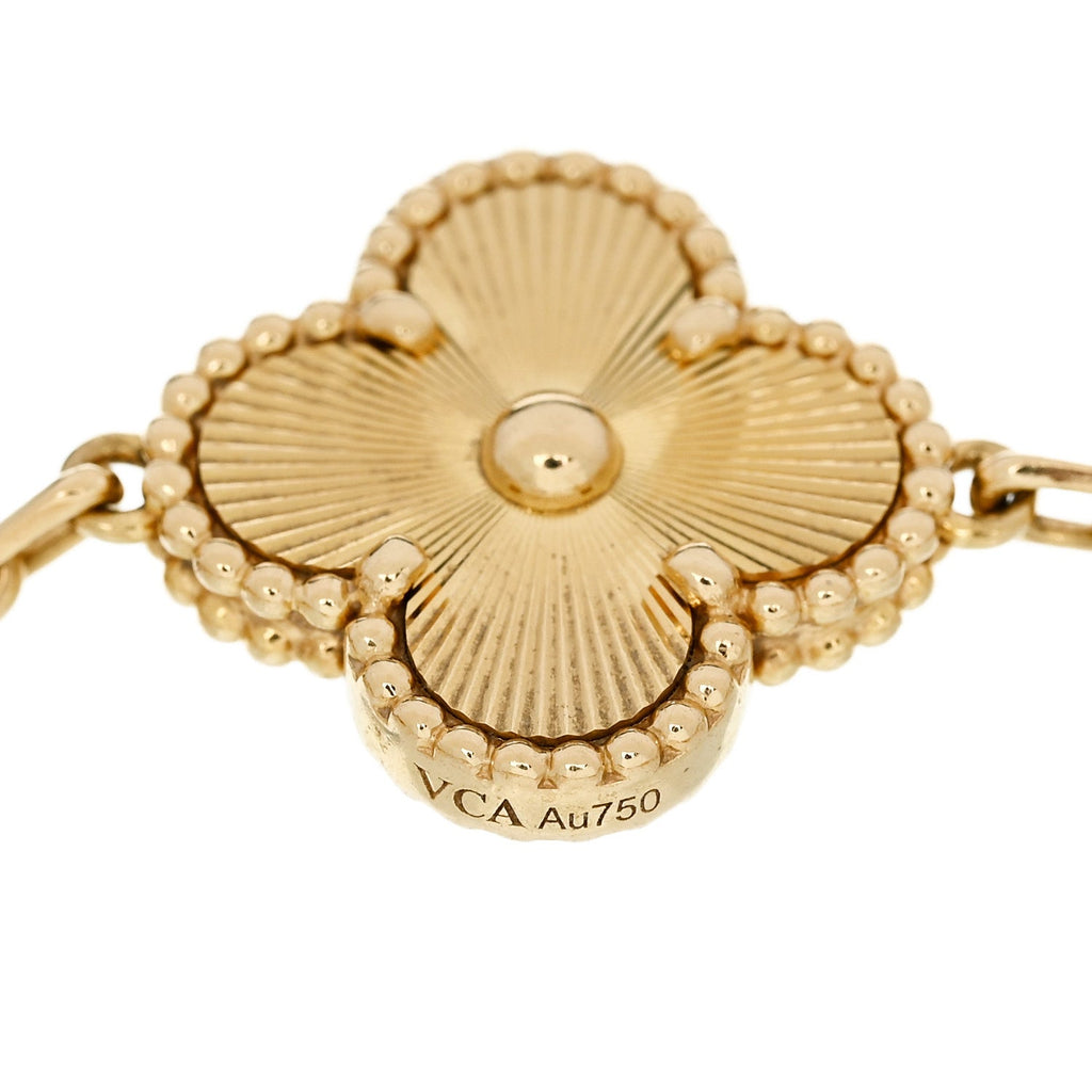 18K Yellow Gold 5 Motifs Guilloche Vintage Alhambra Bracelet