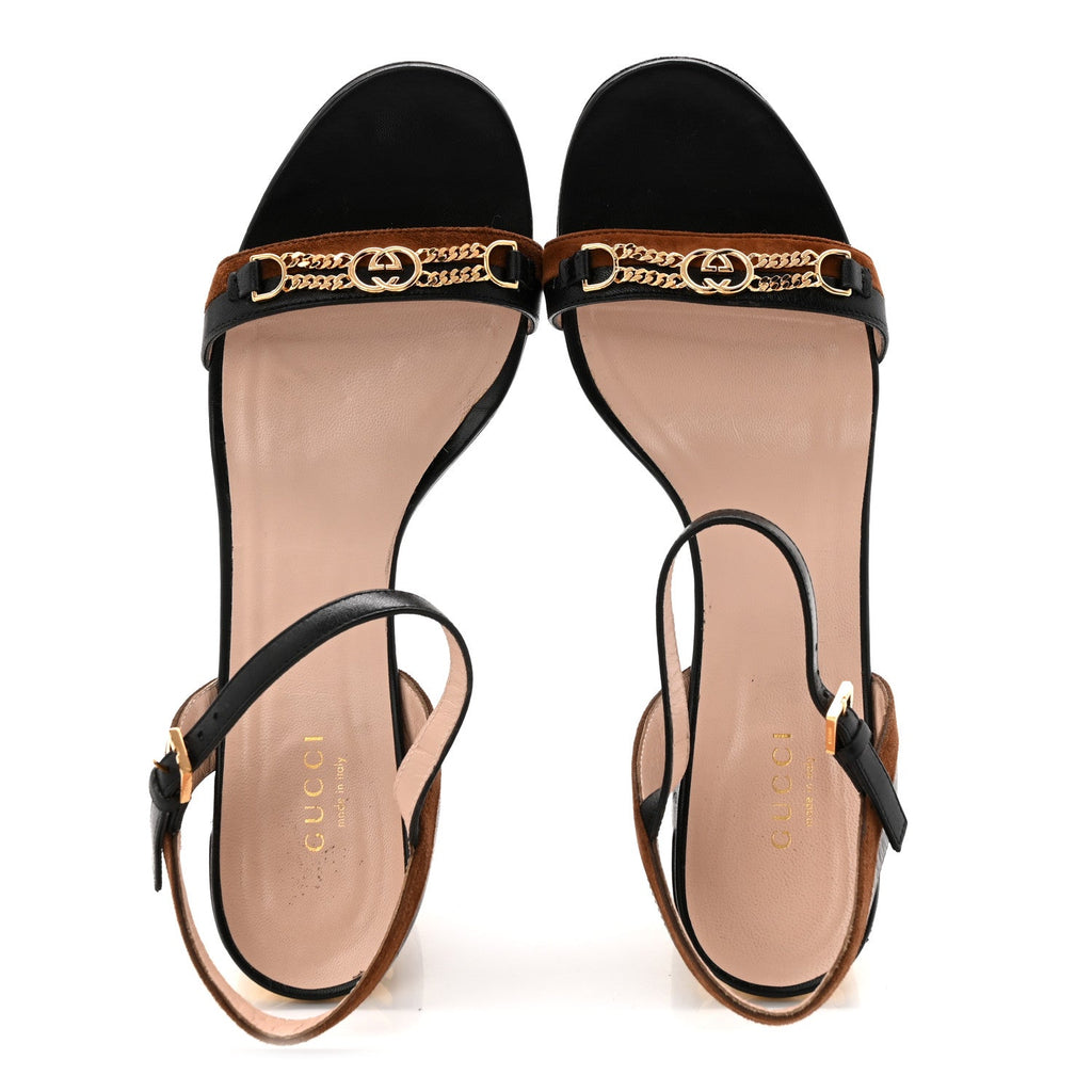 Calfskin Suede Ava Chain Heel Sandals 39.5 Black