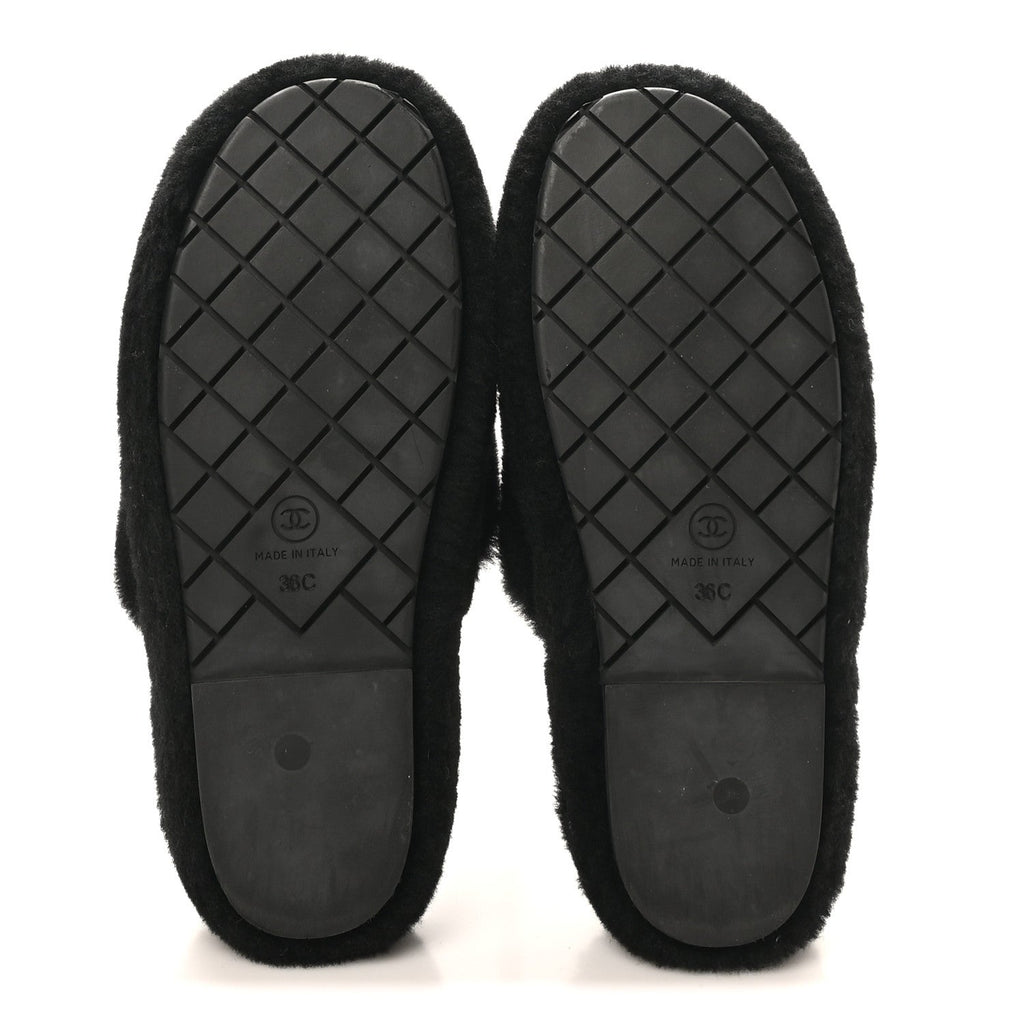 Shearling CC Flat Mules 36 Black