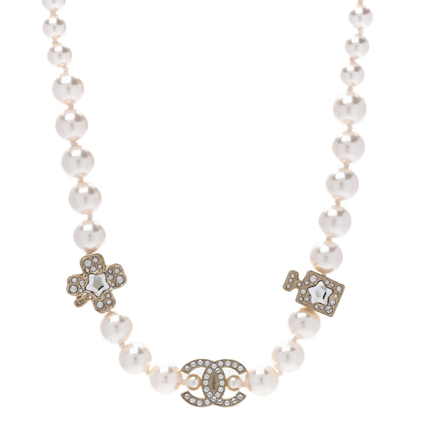 Pearl Crystal CC Short Charm Necklace Gold