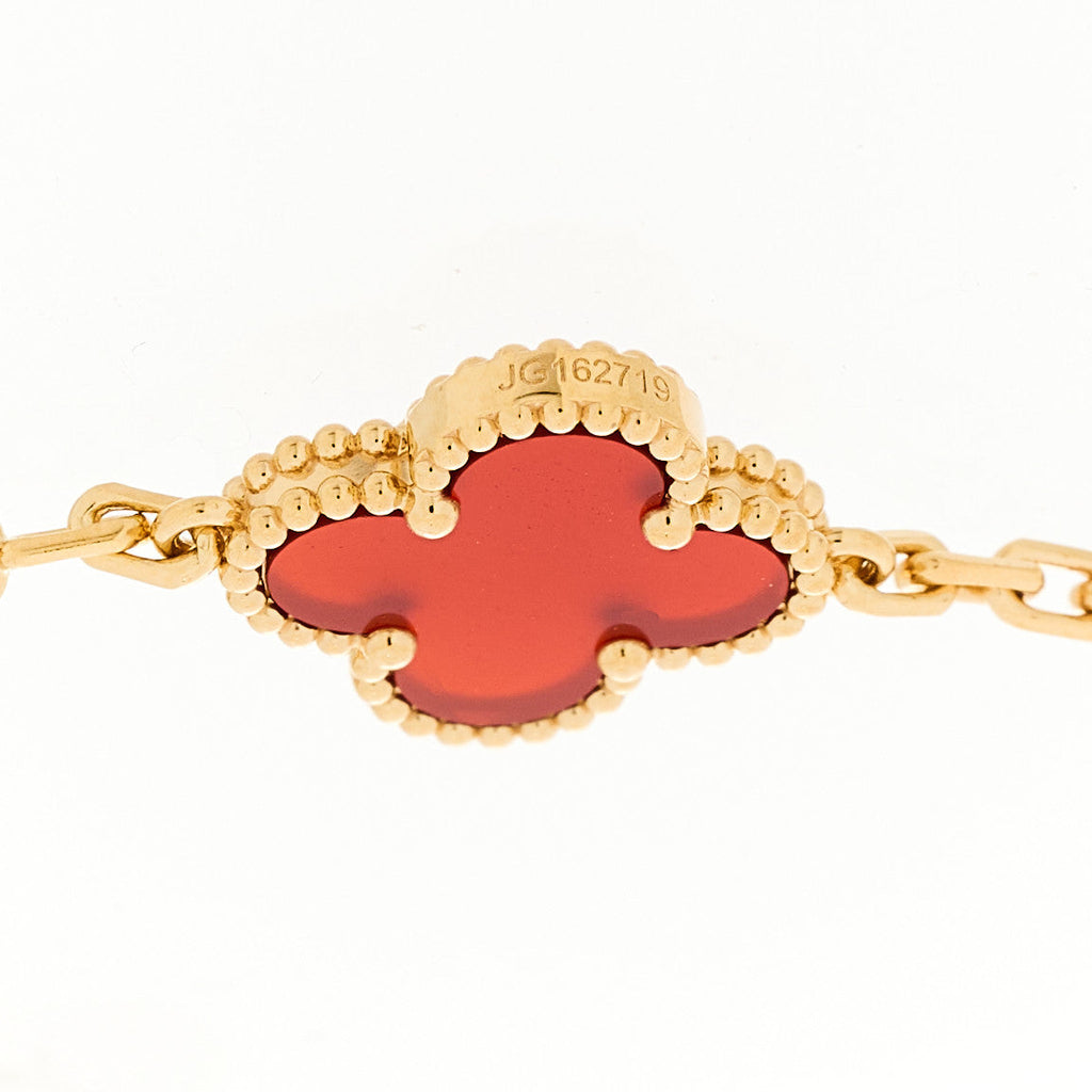 18K Yellow Gold Carnelian 5 Motifs Vintage Alhambra Bracelet