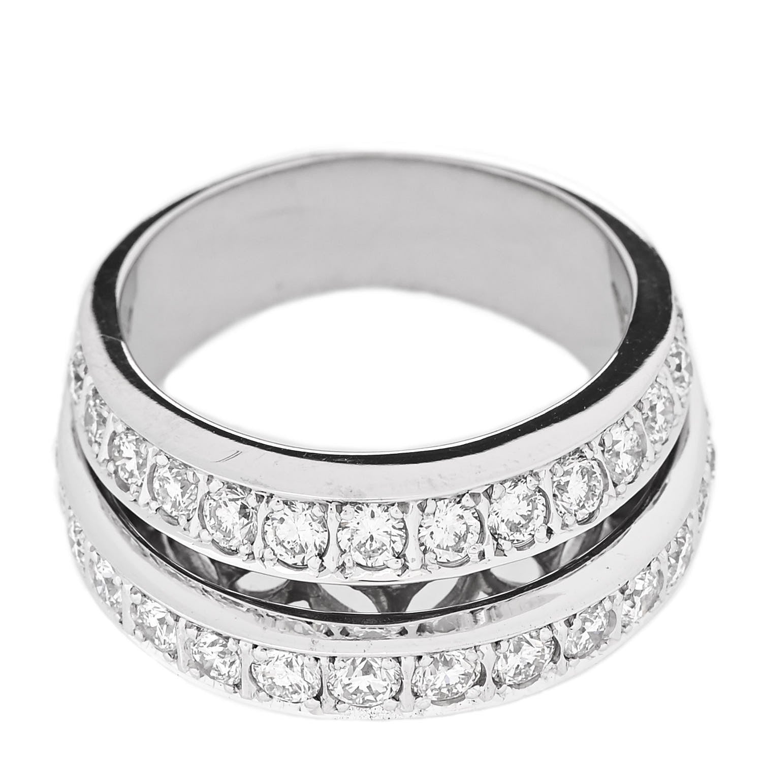 18K White Gold Diamond 2.45ctw Three-Row Ring 56 7.5