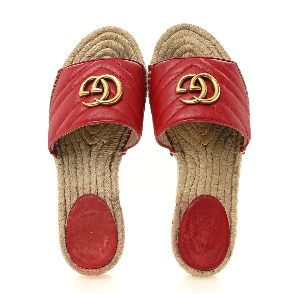 Nappa Matelasse GG Marmont Espadrille Slide Sandals 35 Hibiscus Red