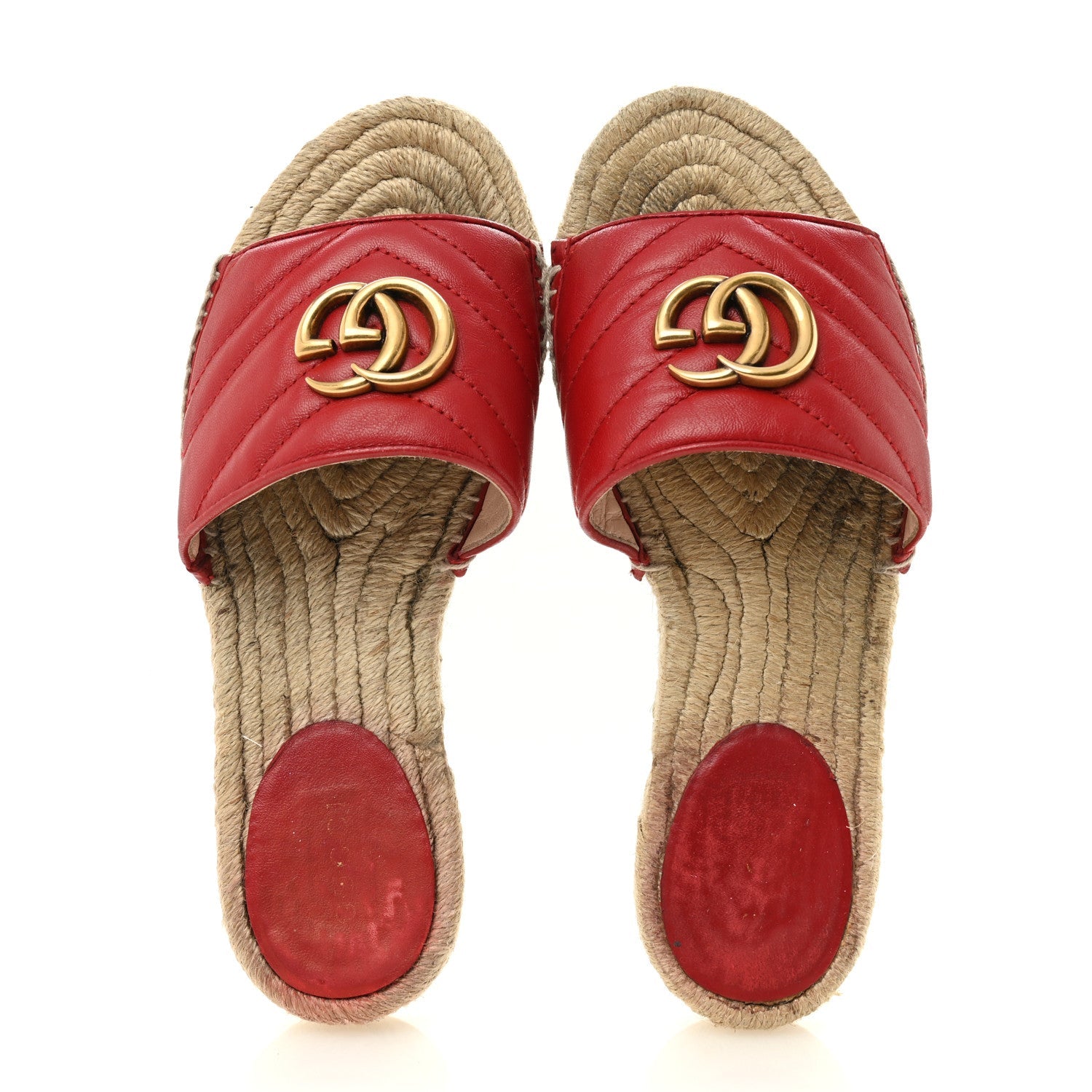 Nappa Matelasse GG Marmont Espadrille Slide Sandals 35 Hibiscus Red