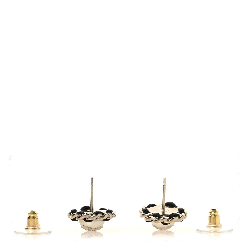 Pearl Crystal Lambskin CC Earrings Gold Black