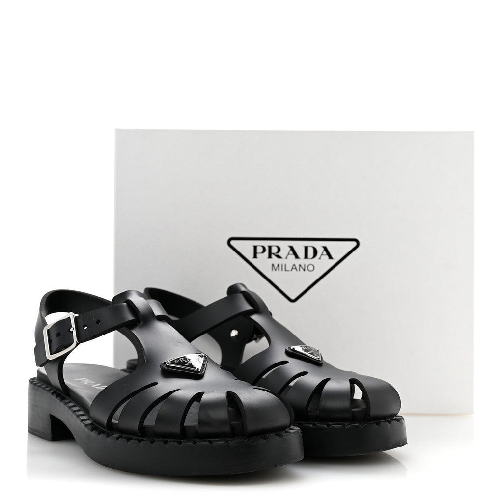 Foam Rubber Metal Triangle Logo 50mm Cage Sandals 39 Black