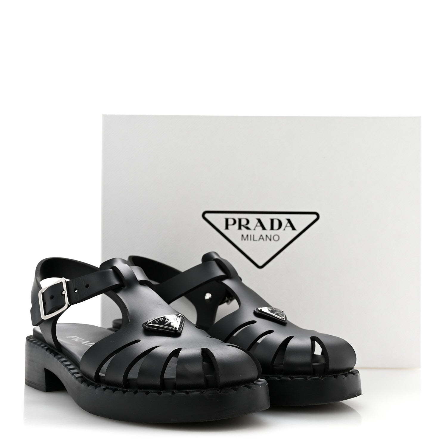 Foam Rubber Metal Triangle Logo 50mm Cage Sandals 39 Black
