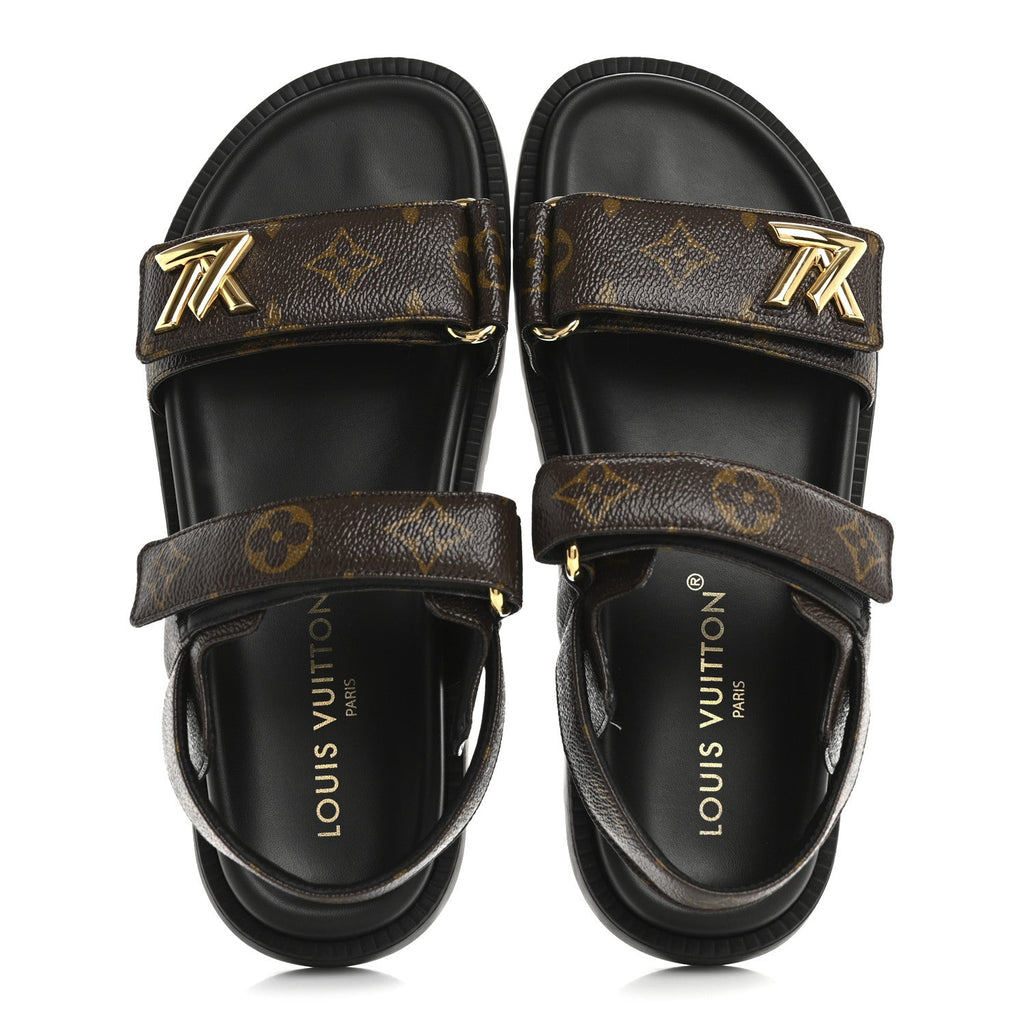 Monogram LV Sunset Comfort Flat Sandals 37.5 Cacao Brown