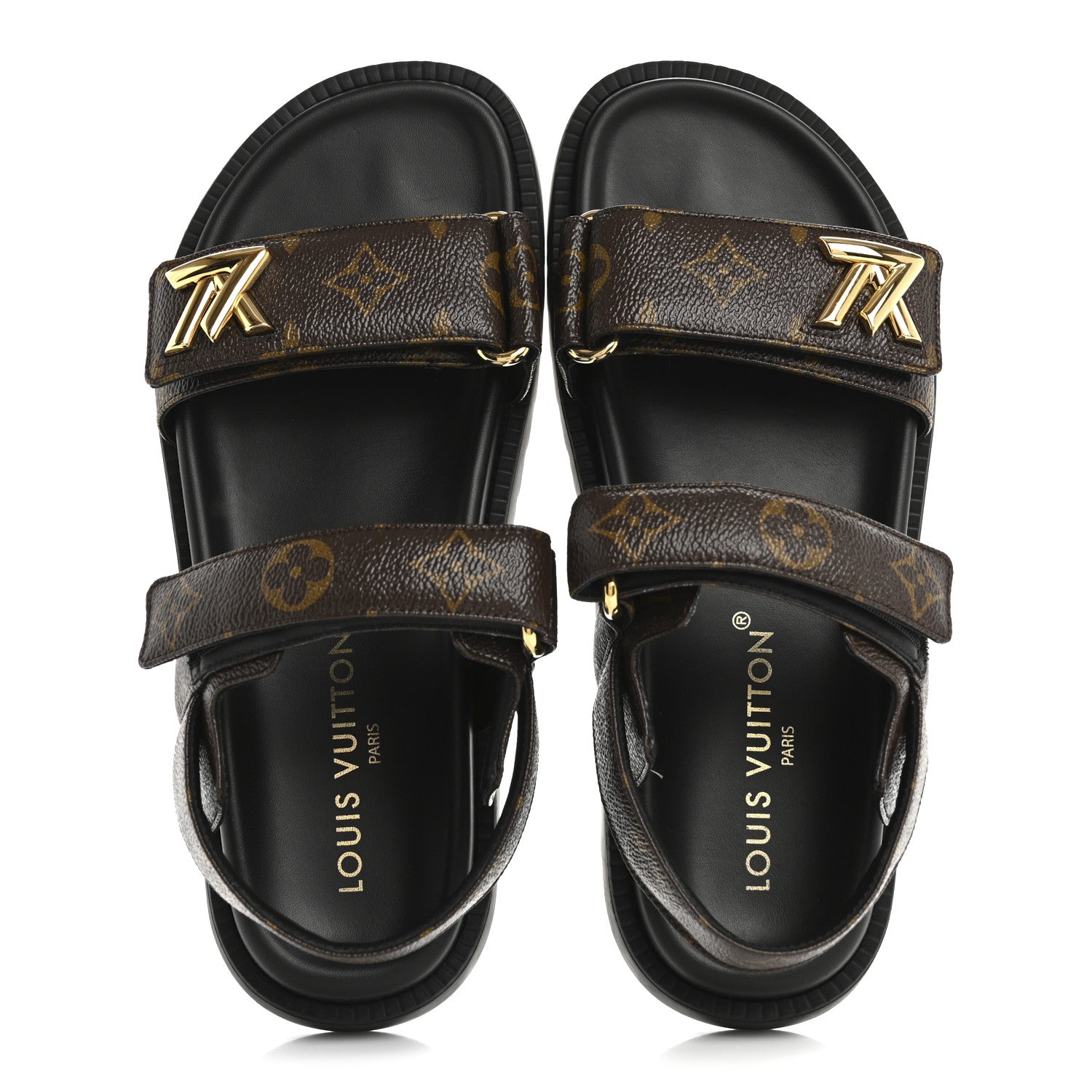 Monogram LV Sunset Comfort Flat Sandals 37.5 Cacao Brown