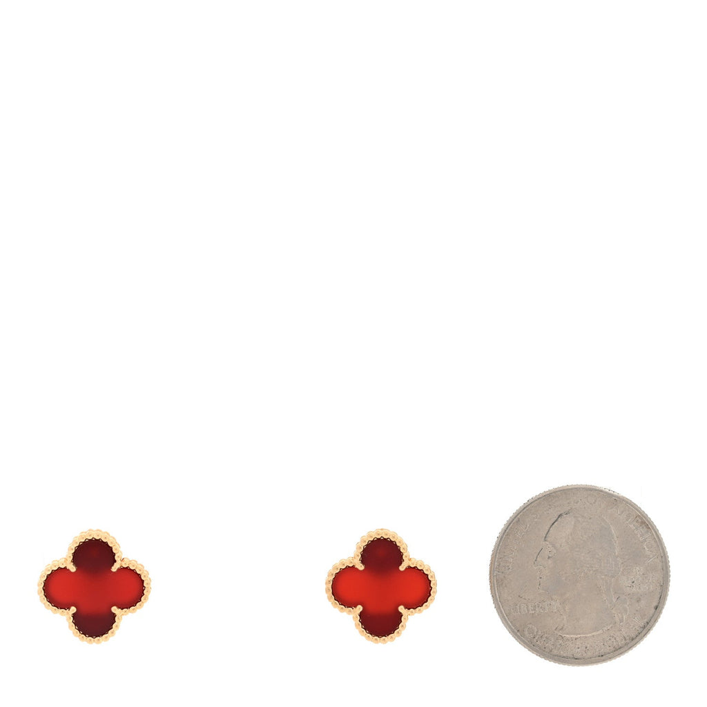 18K Yellow Gold Carnelian Vintage Alhambra Earrings