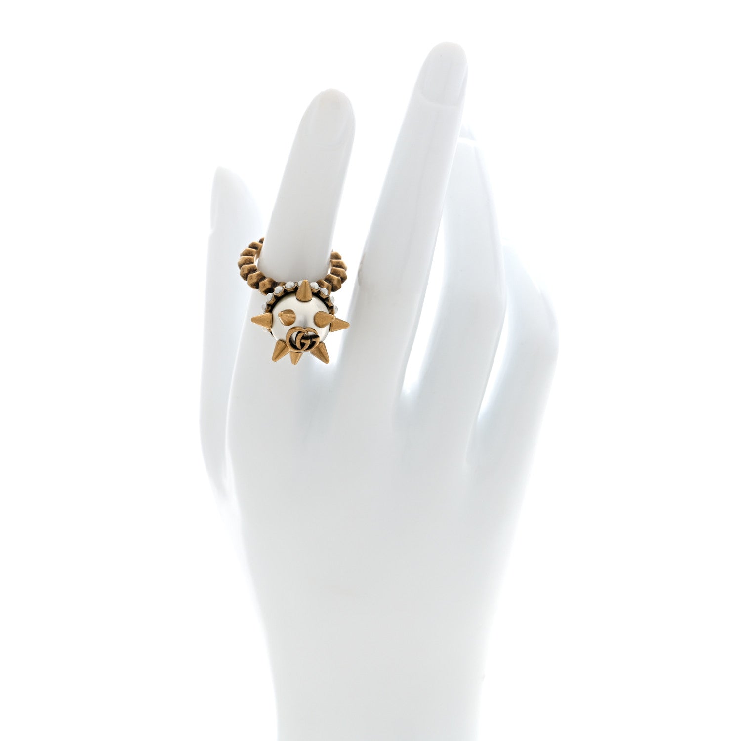 Metal Pearl Spike Studded Ring XS  Aged Gold