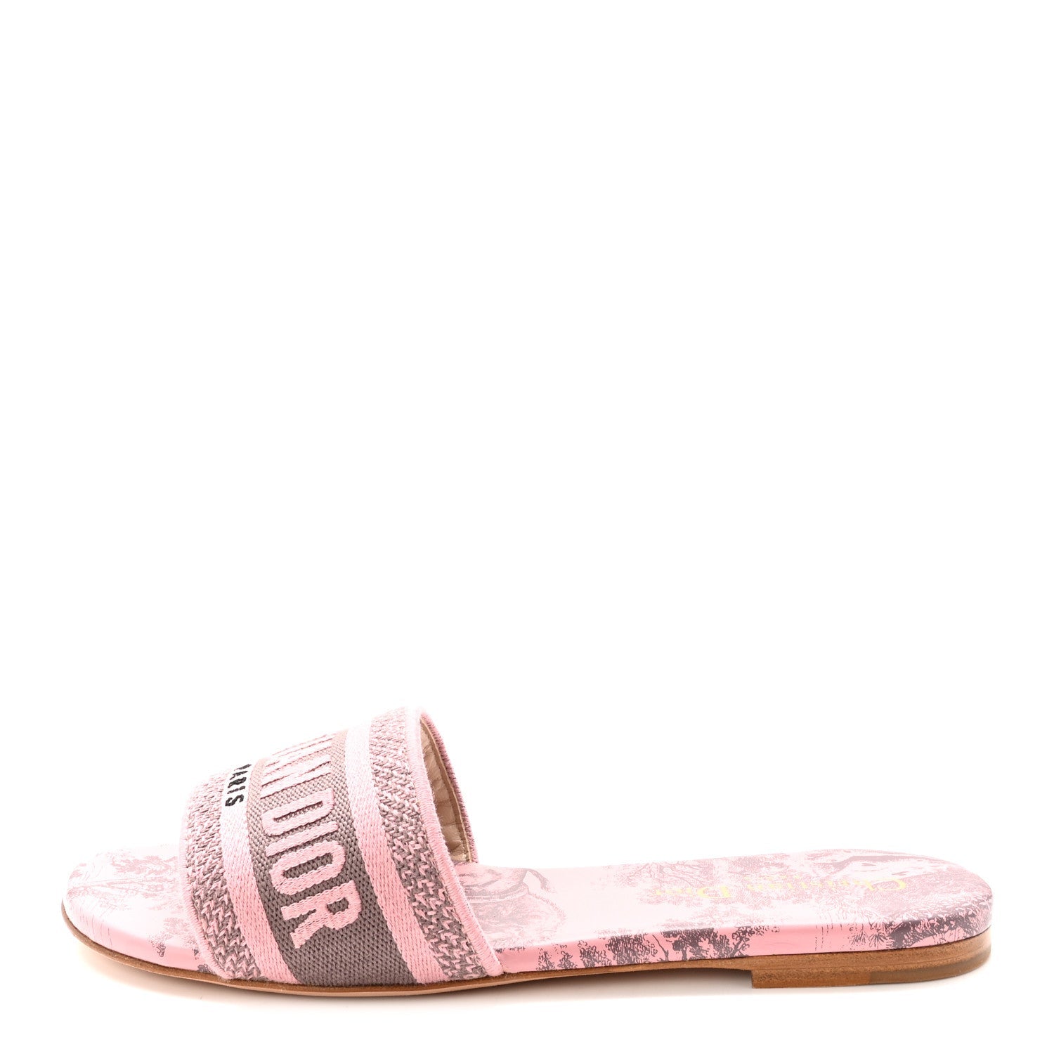 Canvas Toile De Jouy Embroidered Dway Flat Slide Sandals 36.5 Chateau Rose