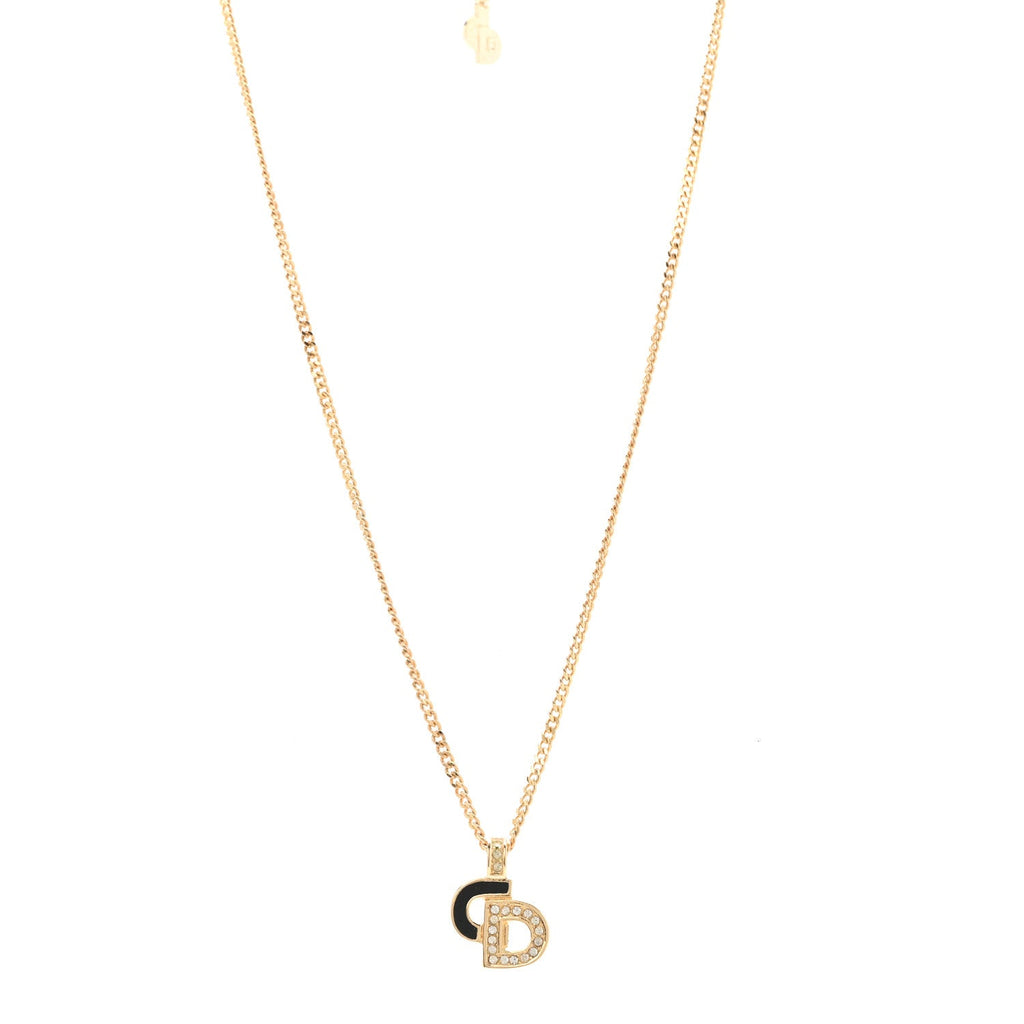 Metal Crystal Enamel CD Necklace Gold Black
