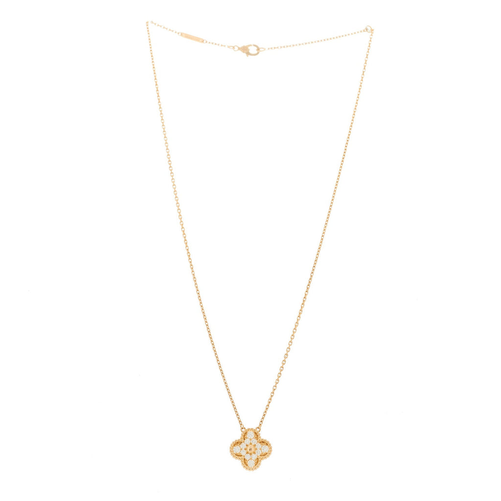 18K Rose Gold Diamond Vintage Alhambra Pendant Necklace