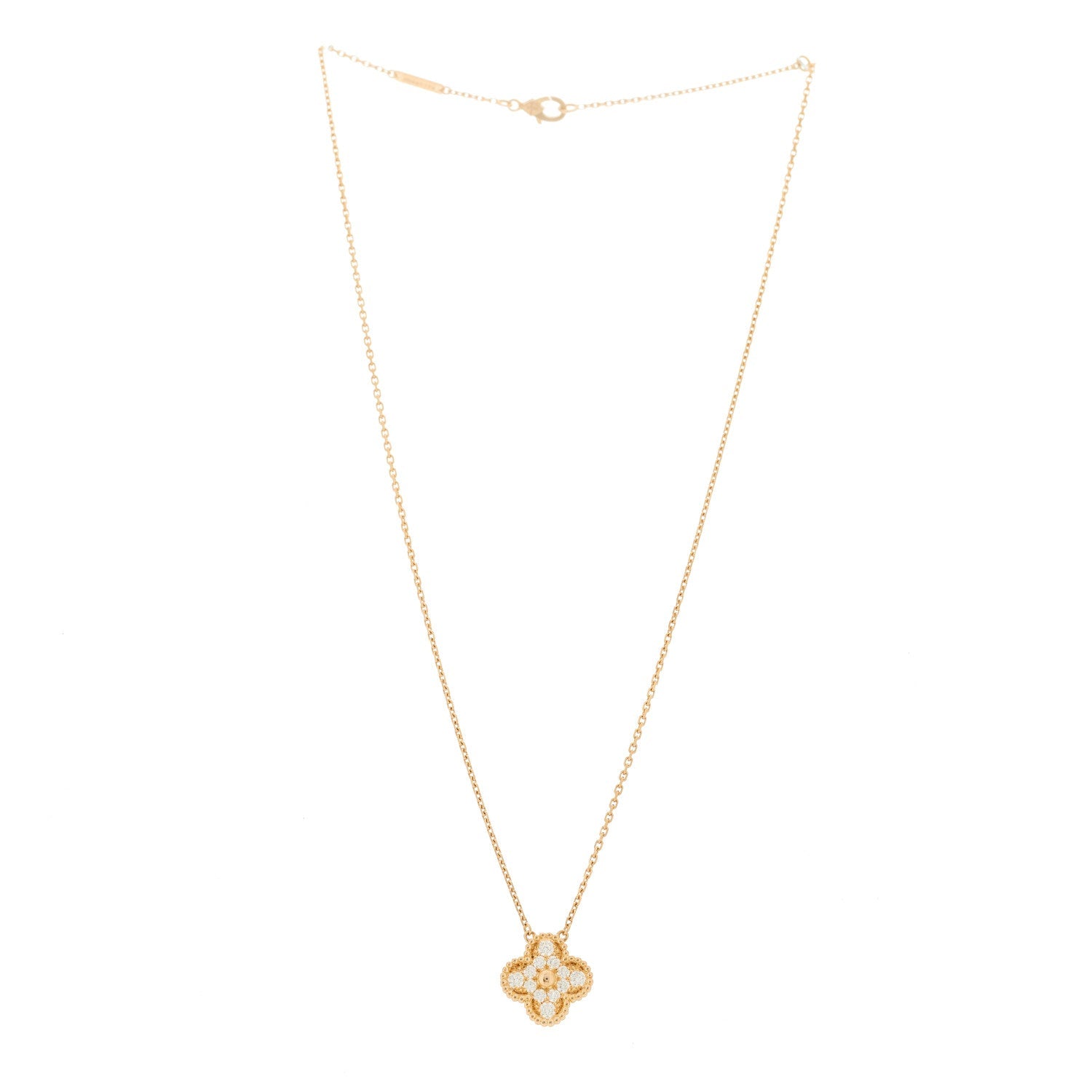 18K Rose Gold Diamond Vintage Alhambra Pendant Necklace