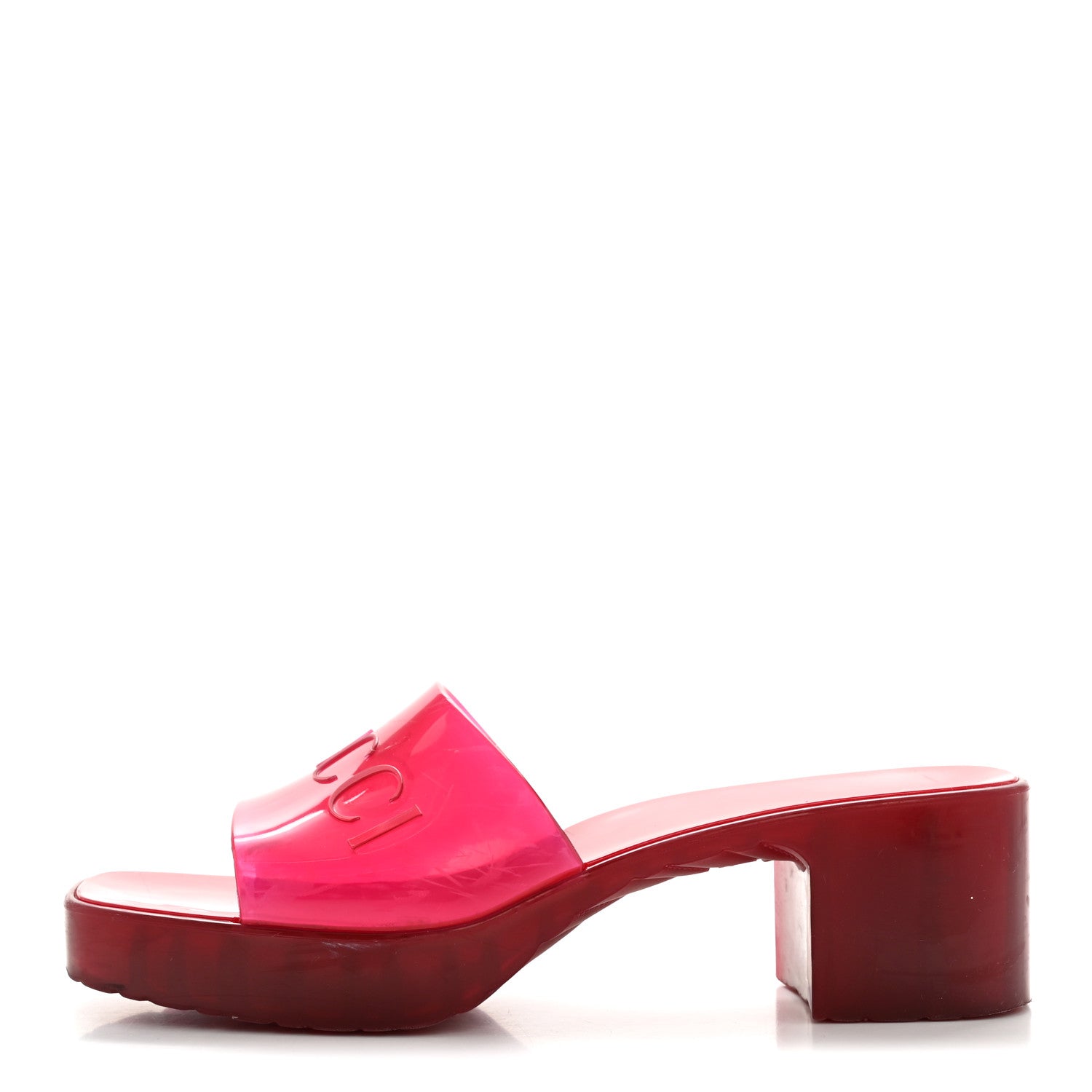 Rubber Gucci Logo Womens Platform 20/60mm Slide Sandals 38 Transparent Hibiscus Red