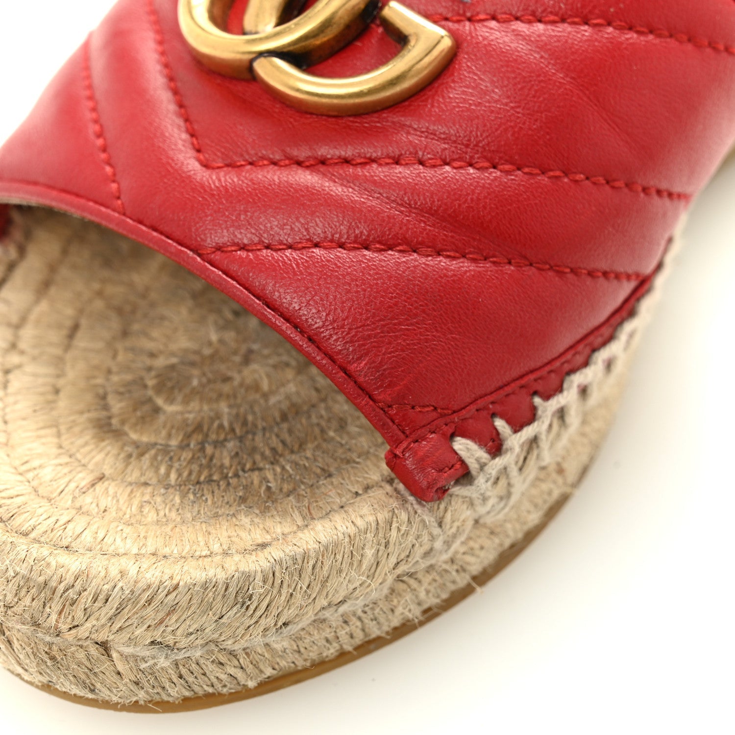 Nappa Matelasse GG Marmont Espadrille Slide Sandals 35 Hibiscus Red
