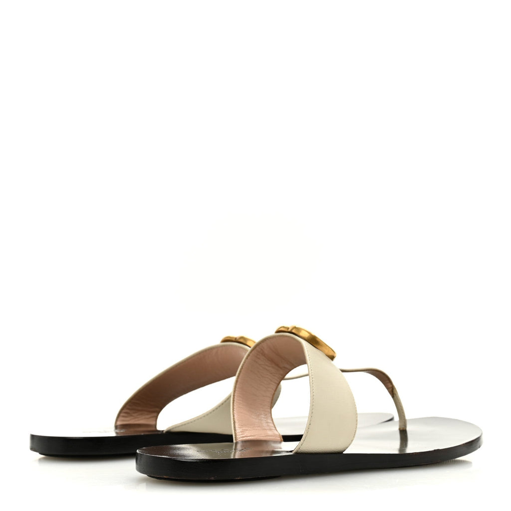 Calfskin GG Marmont Thong Sandals 36 Mystic White