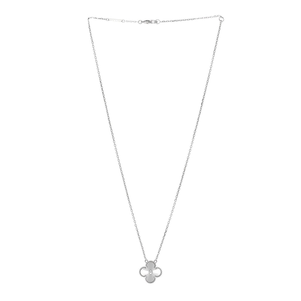18K White Gold Guilloche Vintage Alhambra Pendant Necklace