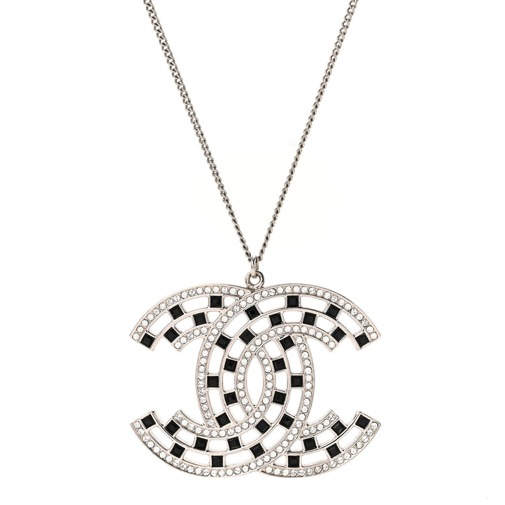 Baguette Crystal Large CC Necklace Silver Black
