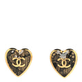 Metal Lace Resin Glass CC Heart Earrings Gold Black