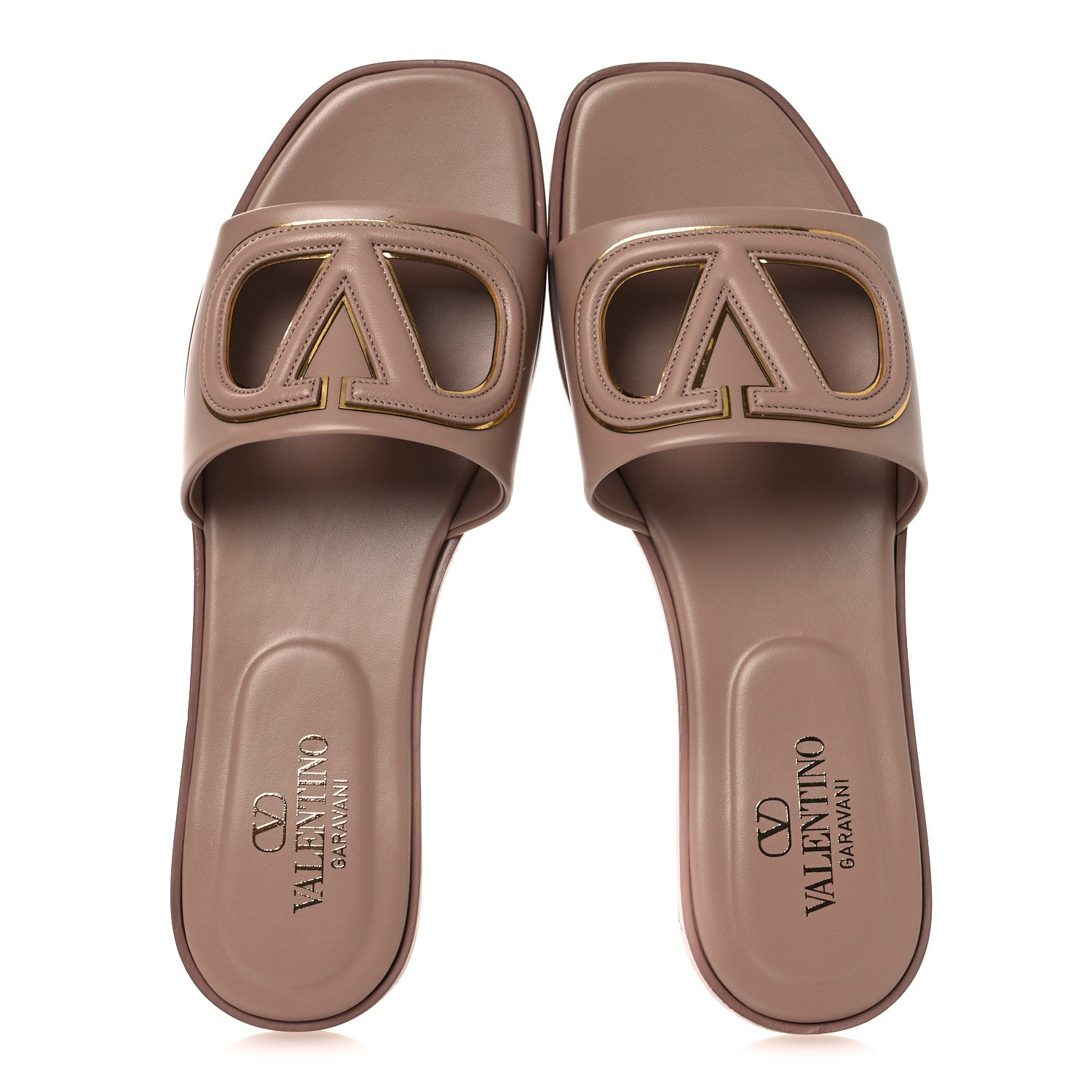 Calfskin Vlogo Cut Out Flat Slide Sandals 36.5 Rose