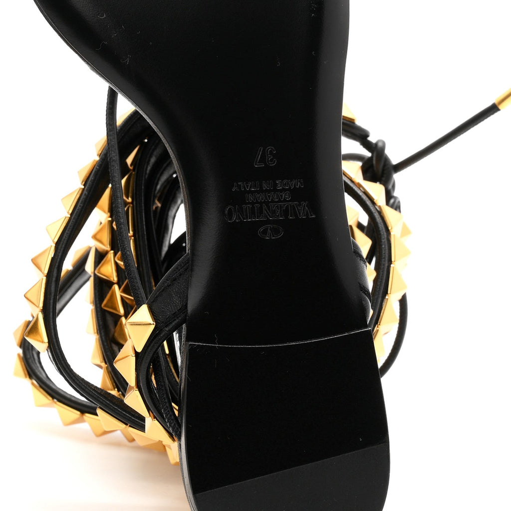 Calfskin Rockstud No Limit Gladiator Flat Sandals 37 Black