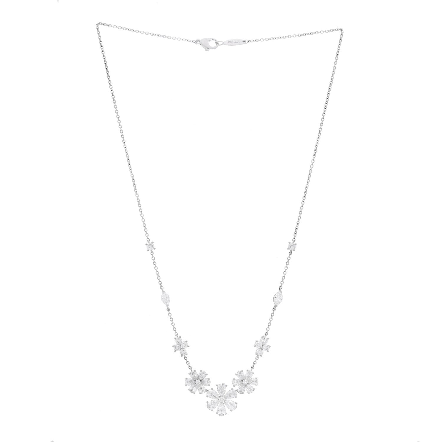 Platinum Diamond Forget-Me-Not Multi Motif Pendant Necklace