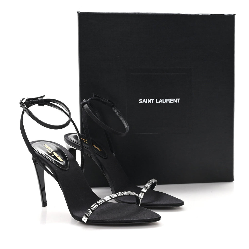 Crepe Satin Crystal New Nuit 90 Ankle Strap Sandals 36 Black