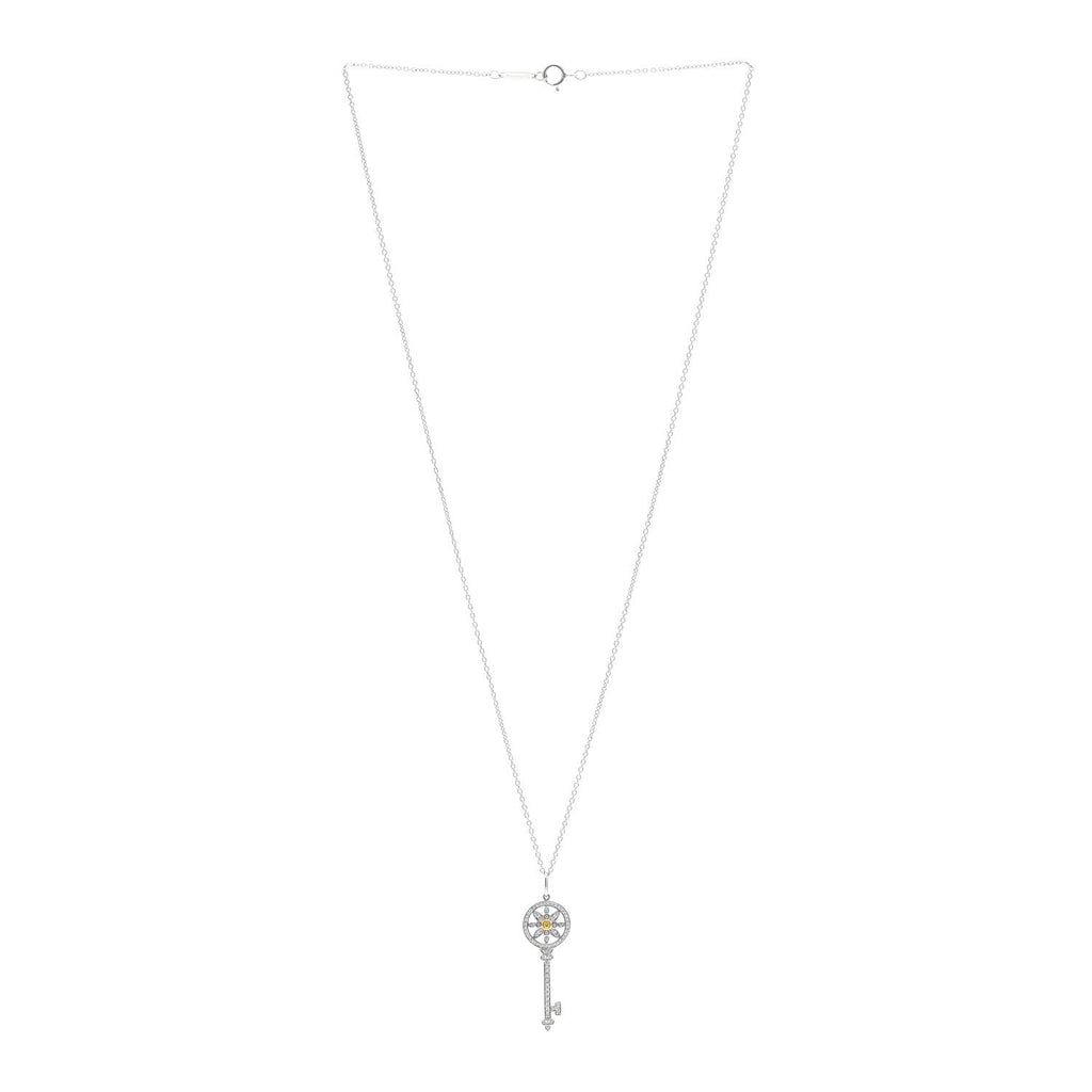 Platinum 18K Yellow Gold Yellow Diamond Daisy Key Pendant Necklace
