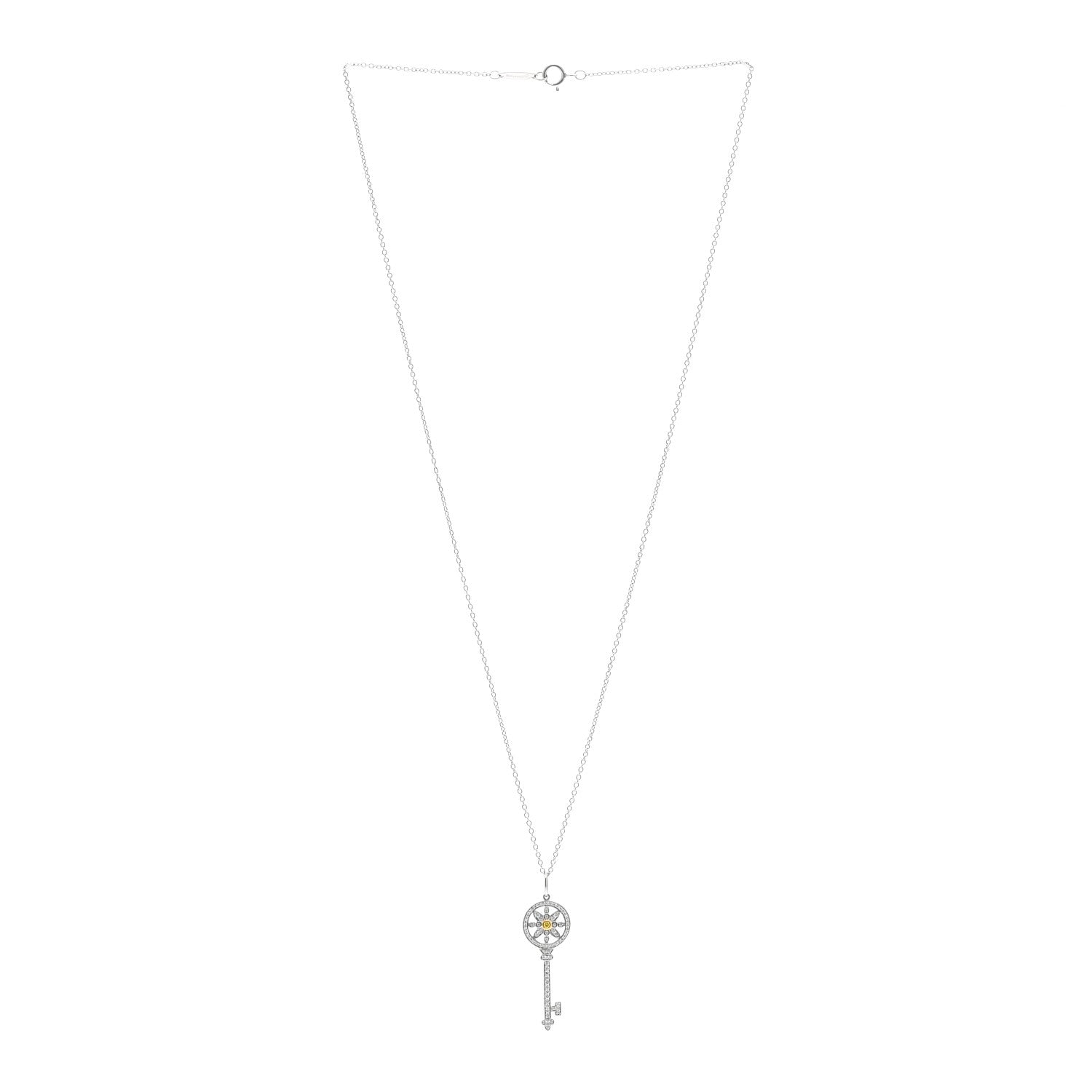 Platinum 18K Yellow Gold Yellow Diamond Daisy Key Pendant Necklace