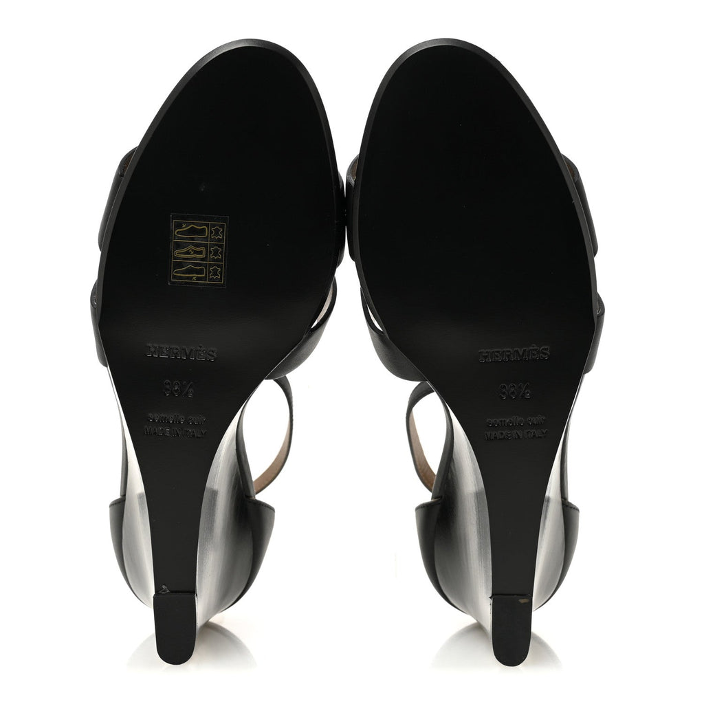 Calfskin Legend Wedge Sandals 38.5 Black