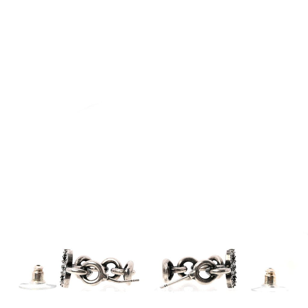 Crystal CC Chain Hoop Earrings Silver