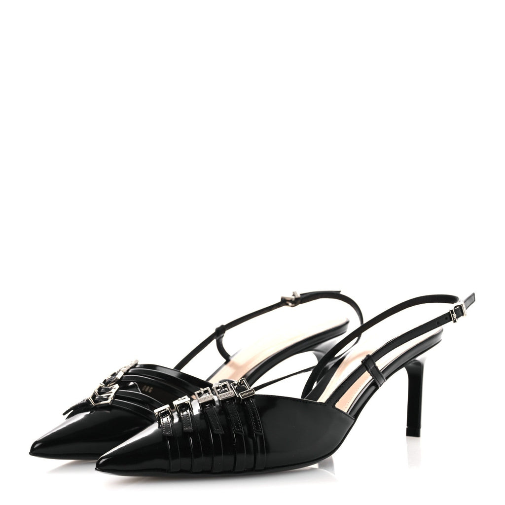 Patent Regent Calfskin Walma 65 Buckle Slingback Pumps 38 Black