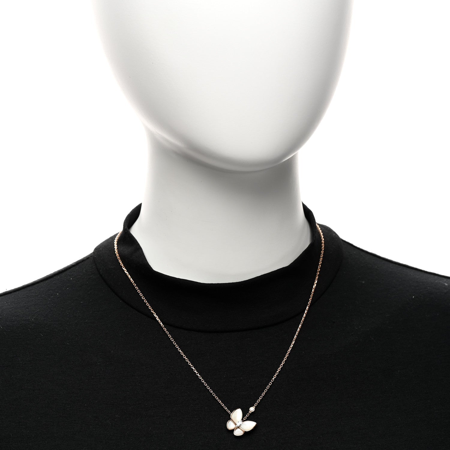 18K Rose Gold Diamond Mother of Pearl Two Butterfly Pendant Necklace