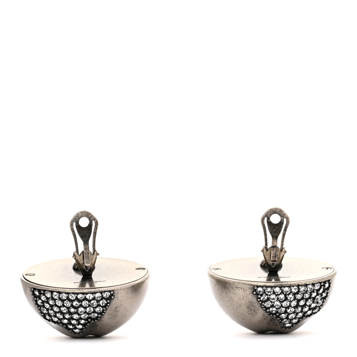 Brass Crystal Oversized Ball Clip On Earrings Silver