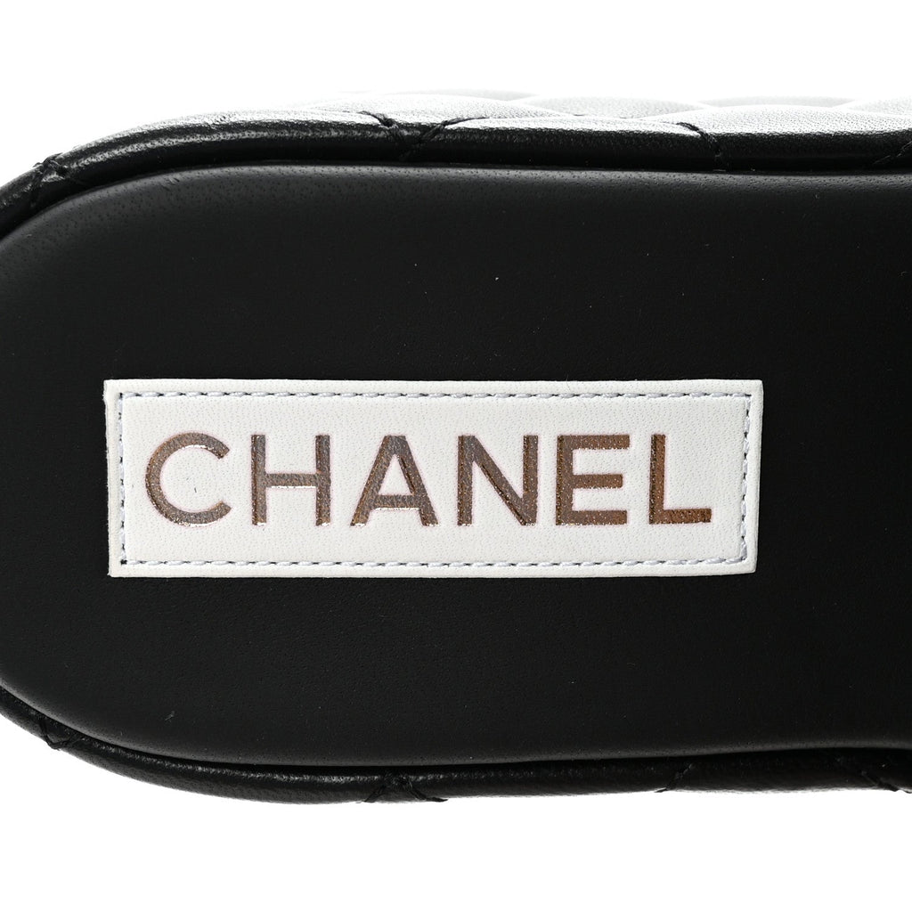 Lambskin Quilted CC Mules Wedge Sandals 39 Black