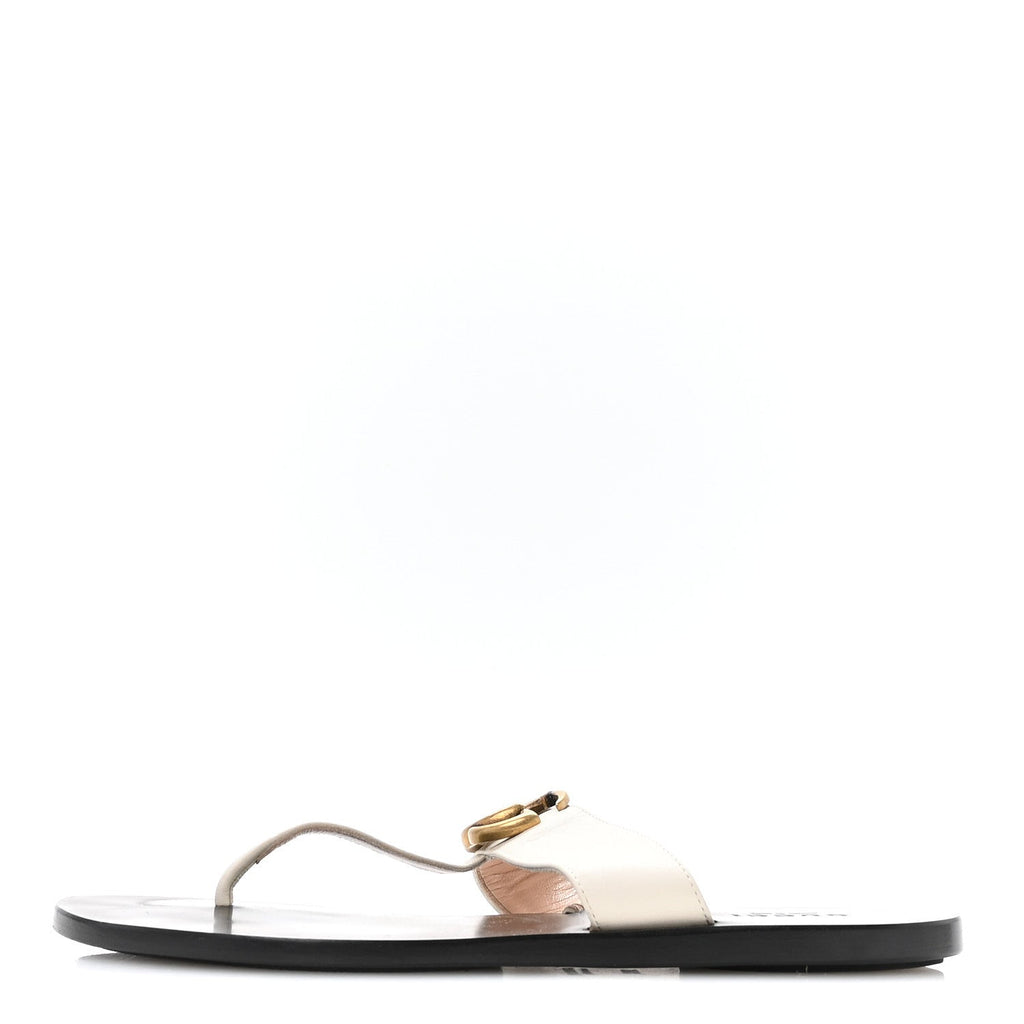 Calfskin GG Marmont Thong Sandals 36.5 Mystic White