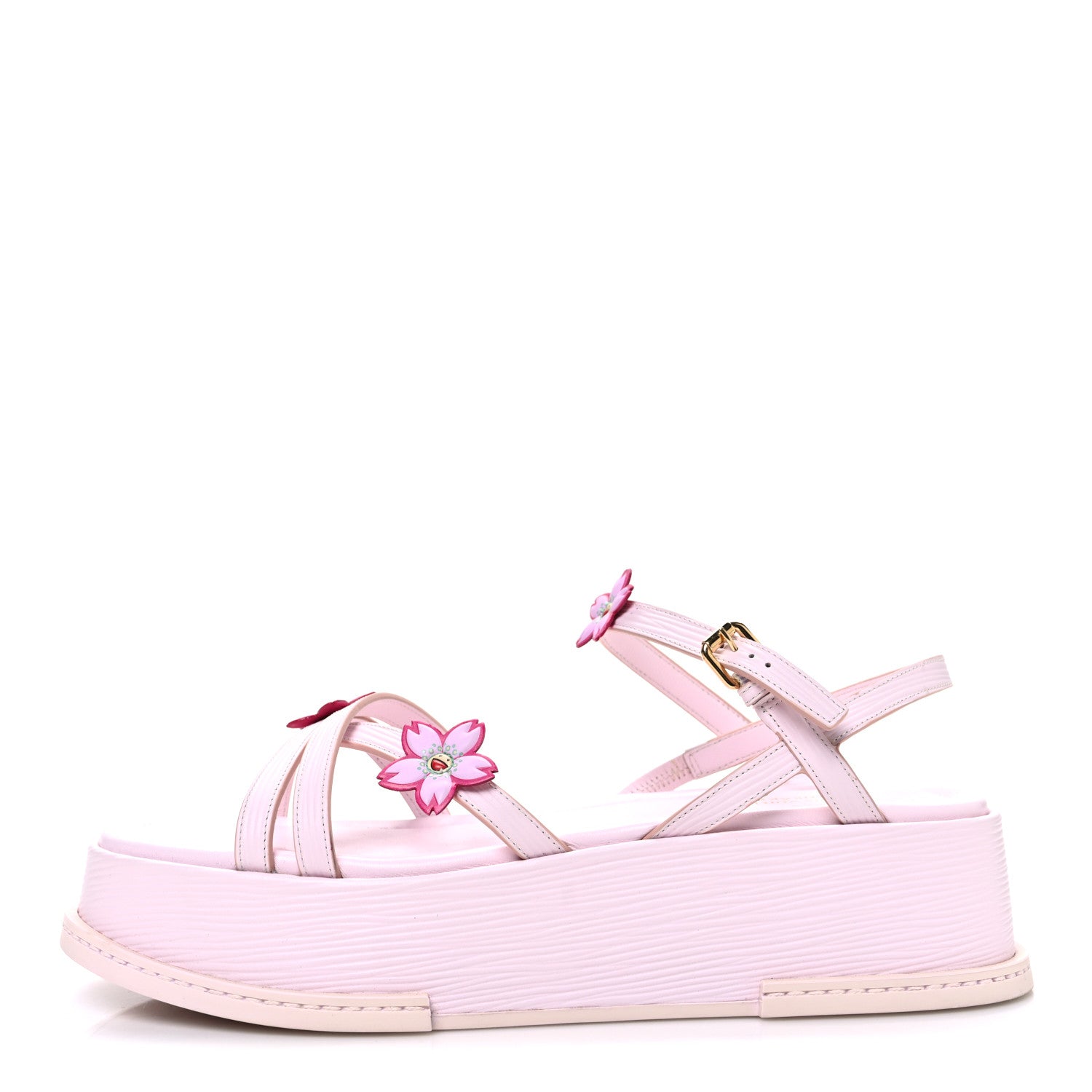 LV X TM Cherry Blossom Calfskin Maya Flatform Sandals 40 Light Pink
