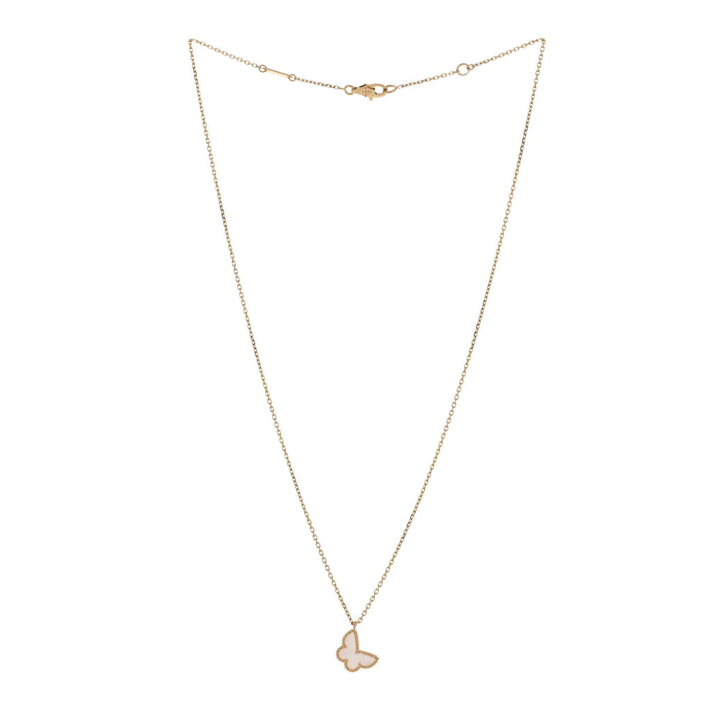 18K Yellow Gold Mother of Pearl Sweet Alhambra Butterfly Pendant Necklace
