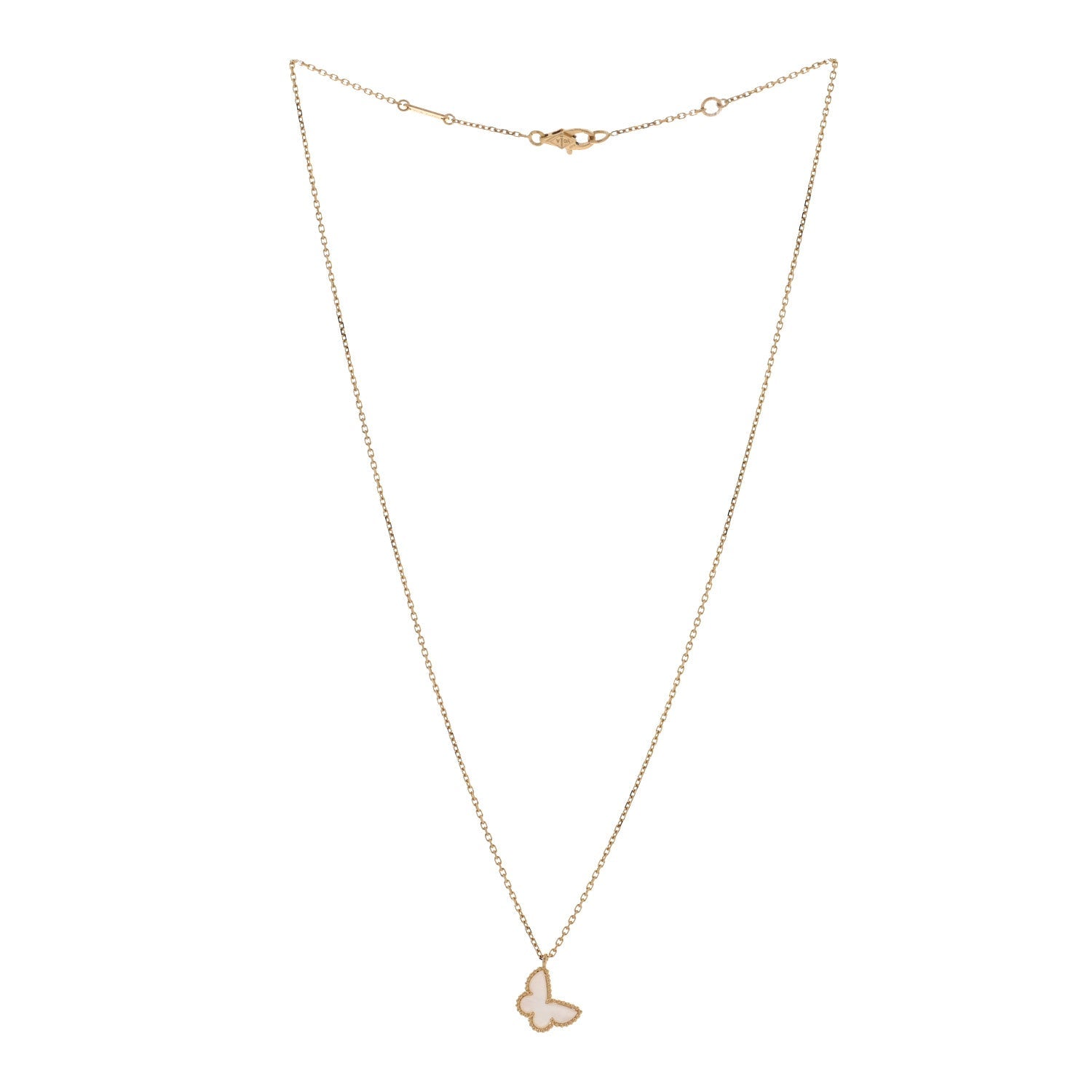 18K Yellow Gold Mother of Pearl Sweet Alhambra Butterfly Pendant Necklace