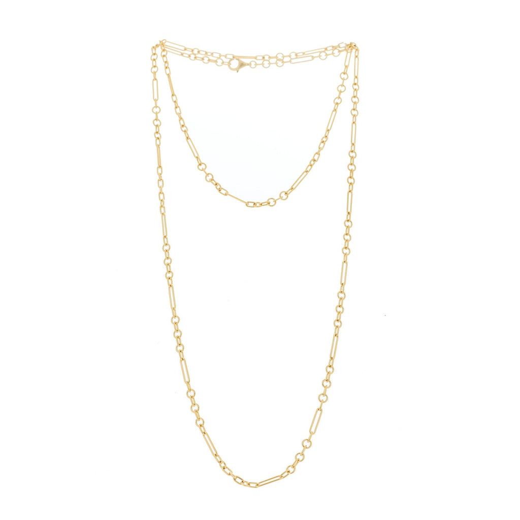 18K Yellow Gold Fine Mixed Clip Chain Necklace 32"