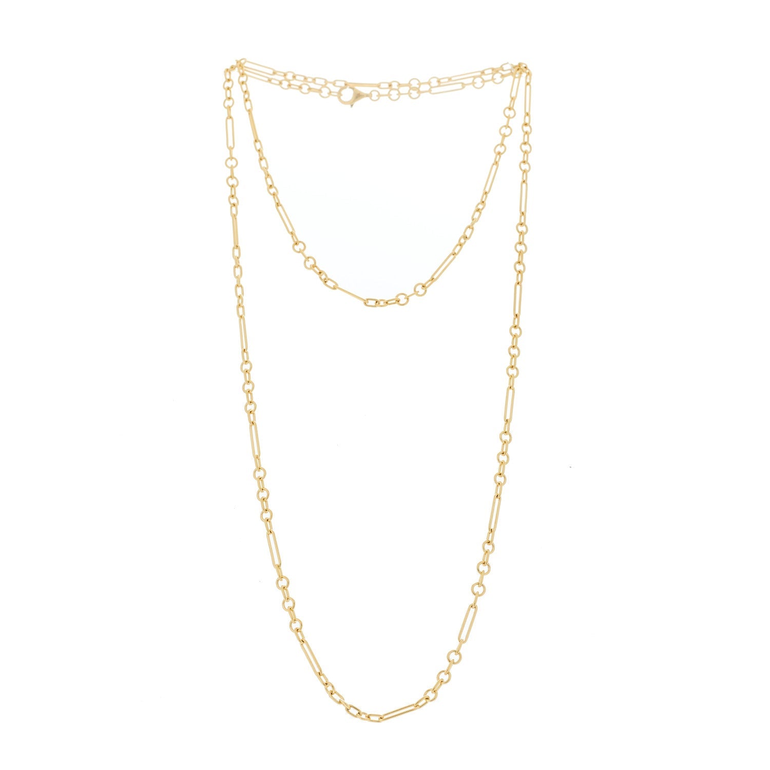 18K Yellow Gold Fine Mixed Clip Chain Necklace 32"