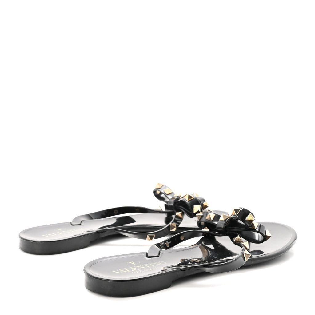 PVC Jelly Rockstud Bow Thong Sandals 39 Black