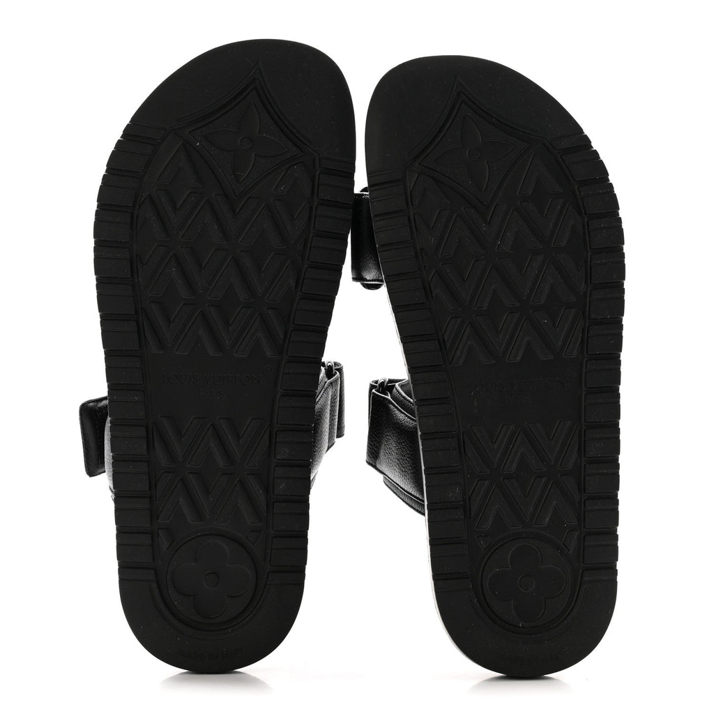Grained Calfskin Sunset Comfort Flat Sandals 38 Black