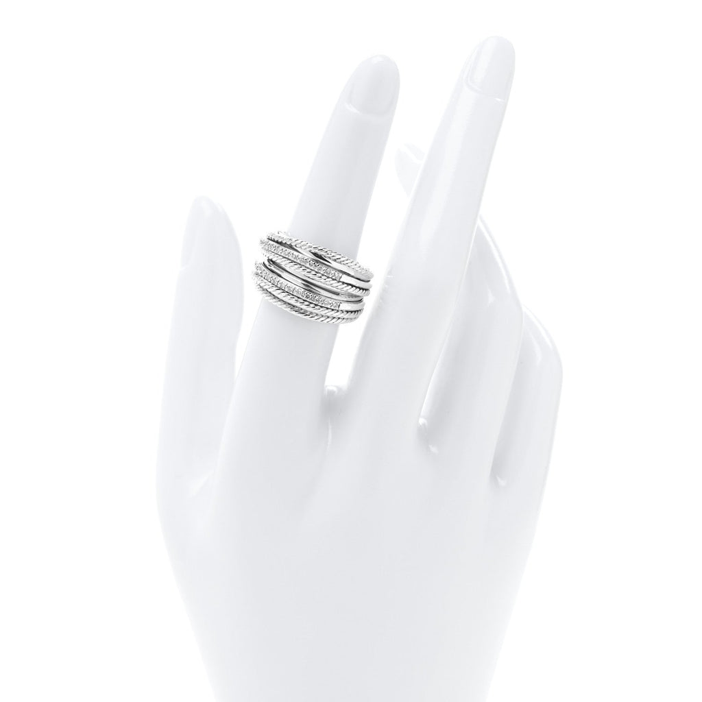 Sterling Silver Diamond 17.8mm Crossover Cable Ring 54 6.75